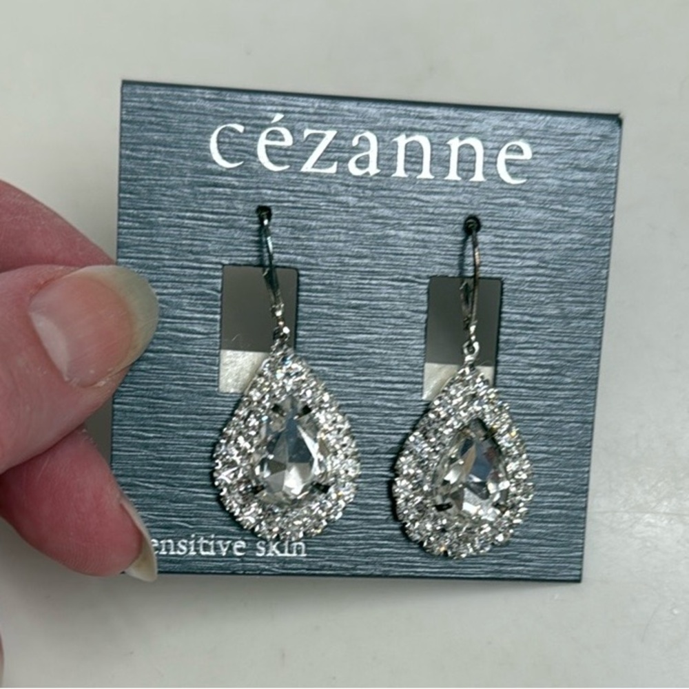 Cezanne Silver Teardrop Earrings with Crystal Accent
